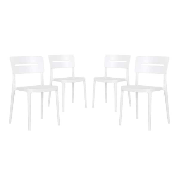 FrondandForm Outdoor Patio Modern Poly Plastic Stacking Dining Side Chair (Set of 4), White