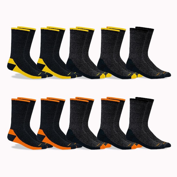 TUFF TREK Men 10-13 Assorted Color Cotton Blend Crew Work Sock (10-Pack)