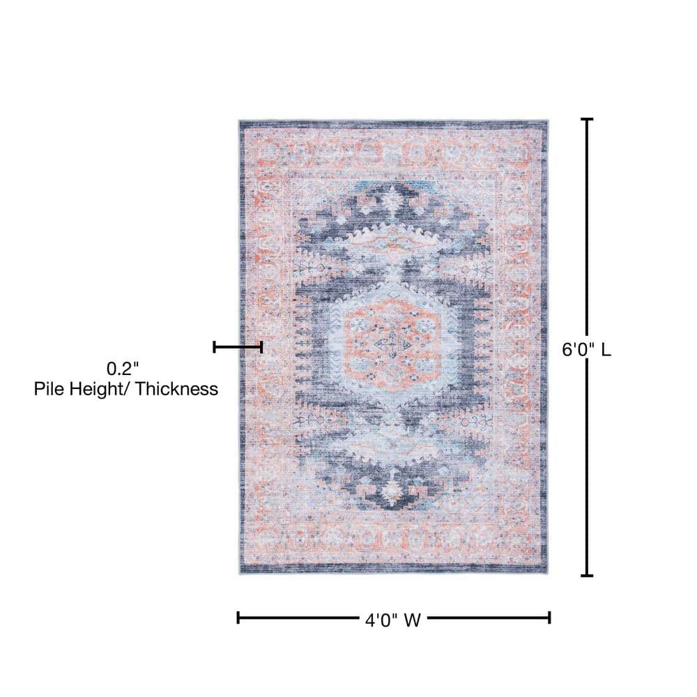 Serapi Blue and Terracotta Synthetic Chenille 4' x 6' Washable Rug