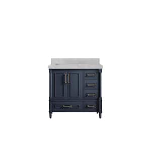 Hudson 36 in. W x 22 in. D x 36 in. H Left Offset Sink Bath Vanity in Navy Blue with 2 in. Pearl Gray Qt. Top