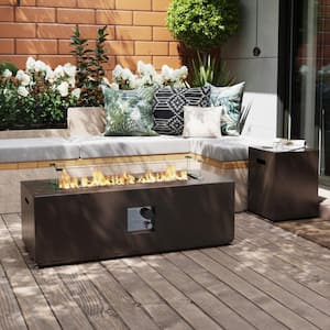 42 in. Rectangular lron Outdoor Fire Pit Table with Tank Cover, Lid, Wind Guard and Rain Cover in Brown