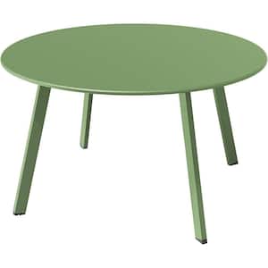 Green Round Outdoor Coffee Table, Weather Resistant Metal Large Side Table for Balcony, Porch, Deck, Poolside
