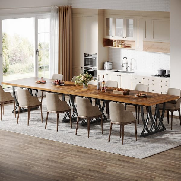 BYBLIGHT Roesler Brown and Black Wooden Dining Table 70.87in. Rectangle Sled Dining Table Kitchen Table Seats 6-8