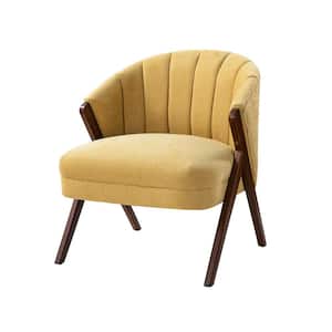 Ernest Mustard Mid-Century Anti-slip Footpad Barrel Livingroom Chair with Vertical Channel-Tufted Back