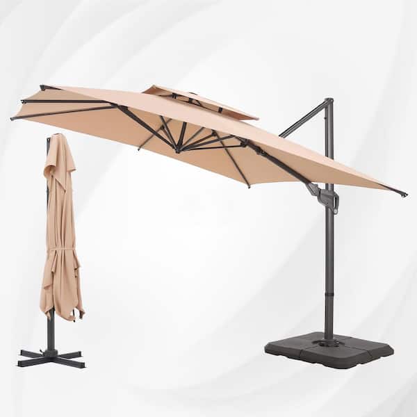 6 foot tilt patio umbrella Sonkuki 6 ft. x 9 ft. Rectangular Steel Patio Market Umbrella with Push  Button Tilt in Taupe R-MK-310-TP