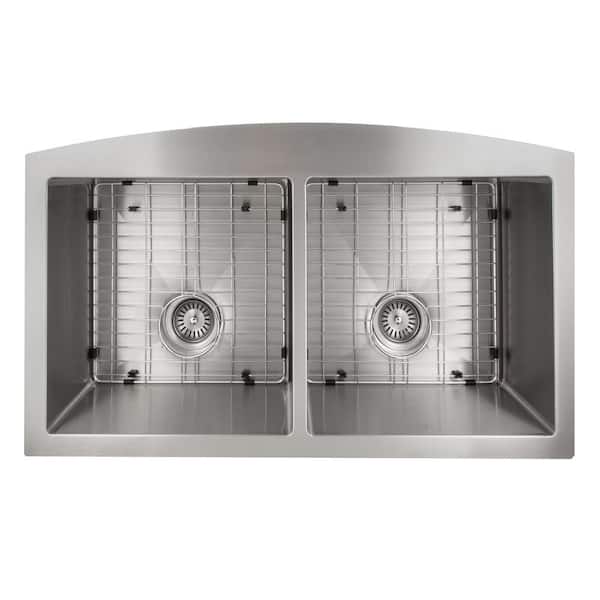 ZLINE 36" Niseko Farmhouse Apron Mount Double Bowl Stainless Steel Kitchen Sink with Bottom Grid (SA50D-36)