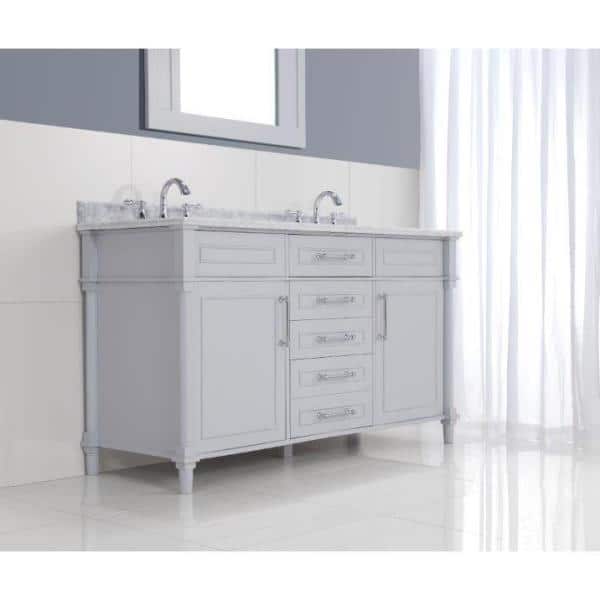 Home Decorators Collection Aberdeen 60 In W X 22 D Double Bath Vanity Dove Gray With Carrara Marble Top White Sinks - Home Decorators Aberdeen Vanity
