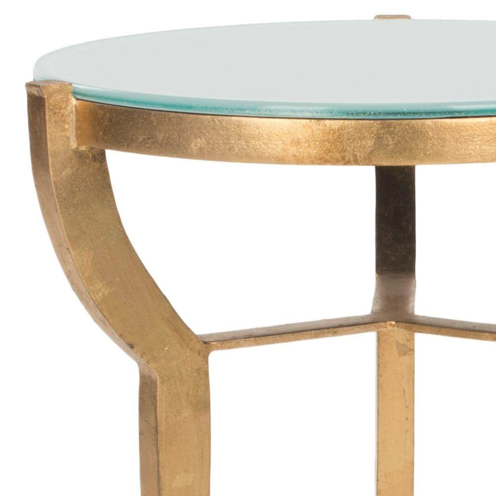 Gold and White Round Metal Glass Accent Table