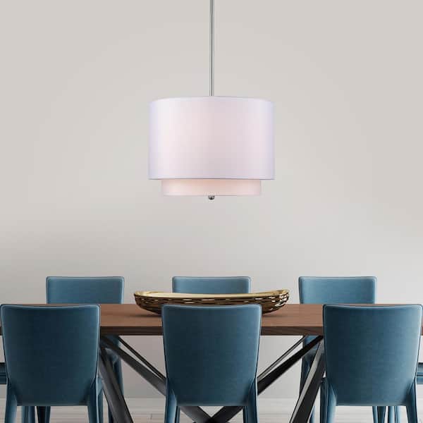 Schiffer 15 in. 3-Light Brushed Nickel Pendant Light Fixture with Ivory Drum Shade