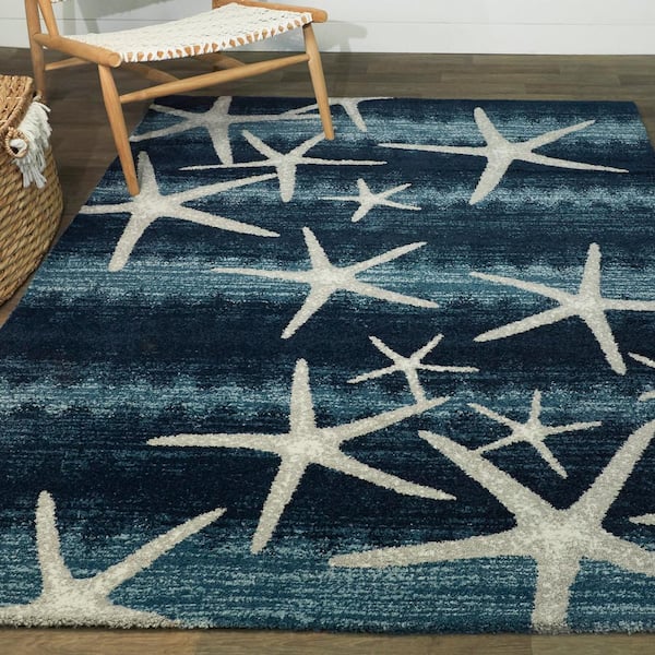 Martin Dark Blue 2 ft. x 7 ft. Starfish Runner Rug