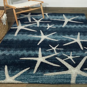 Martin Dark Blue 5 ft. x 7 ft. Coastal Starfish Area Rug