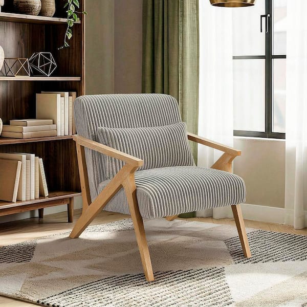 Lazzara Lennox Taupe Corduroy Upholstery Solid Wood Frame Accent