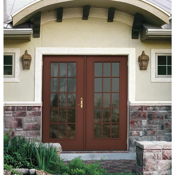 72 in. x 80 in. Left-Hand/Inswing Low-E 15 Lite Primed Steel Double Prehung Patio Door with Brickmould