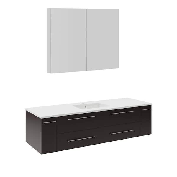 Fresca Lucera 60 in. Single Sink Wall Mount Espresso Bath Vanity with White Quartz Top, Undermount Sink and Medicine Cabinet