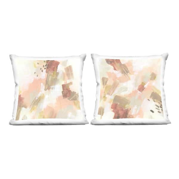 Stupell Industries Energetic Beige Palette Pink Abstract Polyester 18 in. X 18in. Throw Pillow, Set of 2