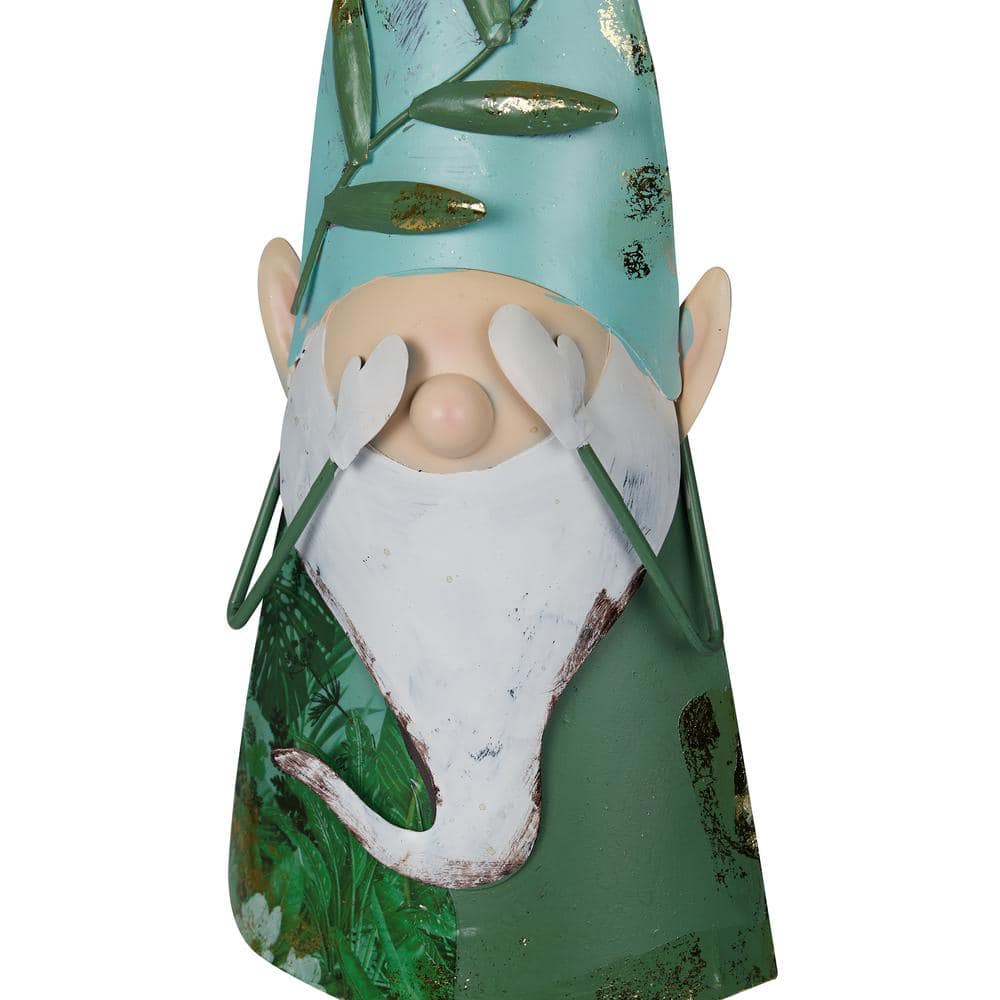 Whimsical Green Iron Hide-and-Seek Garden Gnome, 19"