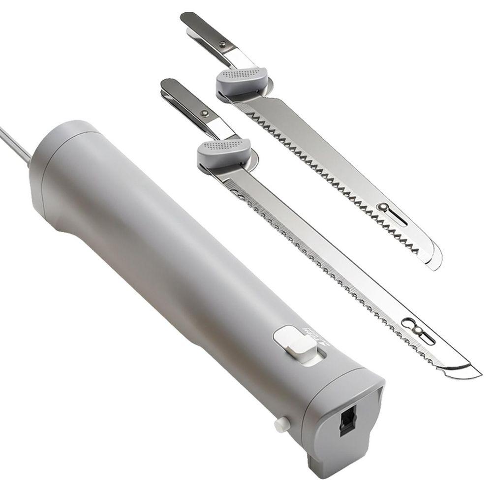 Stainless Steel Electric Carving Knife with Ergonomic Handle and Safety Lock for Meats Bread Cheese Gray