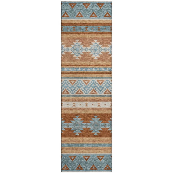 Mayfield Premium Machine Washable Abstract AMF2561 Paprika 2 ft. x 7 ft. Runner Rug