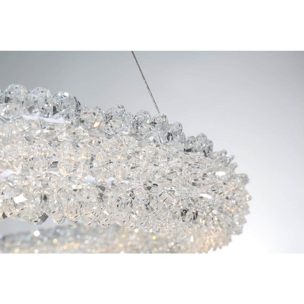 Elegant Chrome LED Chandelier with Crystal Accents - 27" Wide