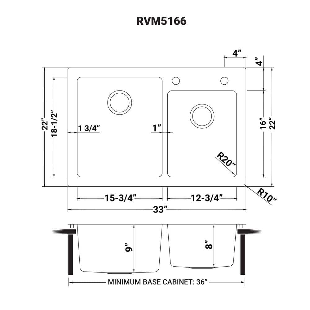 Ruvati 36" Stainless Steel Double Bowl Drop-In Kitchen Sink