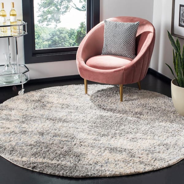Berber Shag 7 ft. x 7 ft. Gray/Cream Round Solid Distressed Area Rug