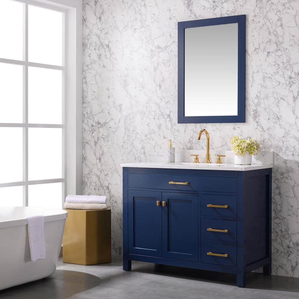 Navy Blue 42" Freestanding Solid Wood Bathroom Vanity