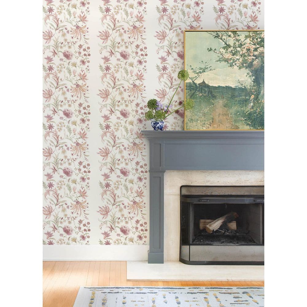 Teonna Light Pink Floral Stripe Non-Woven Wallpaper