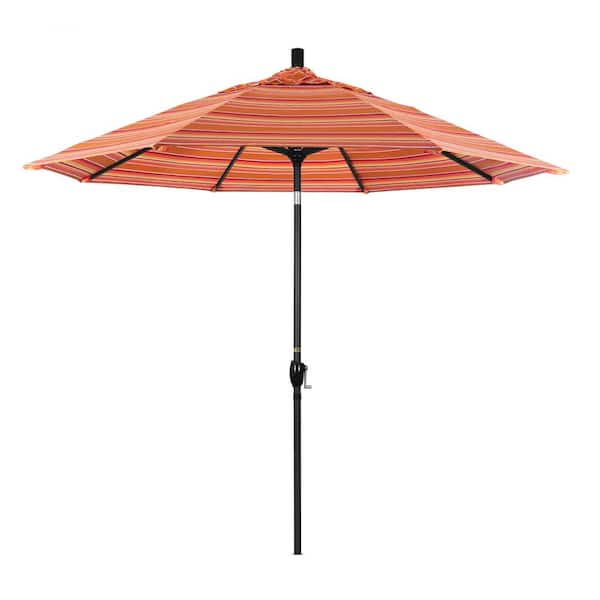 California Umbrella 9 ft. Stone Black Aluminum Market Patio Umbrella with Push Tilt Crank Lift in Dolce Mango Sunbrella