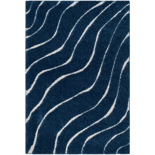 Florida Shag Dark Blue/Cream 8 ft. x 10 ft. Solid Area Rug