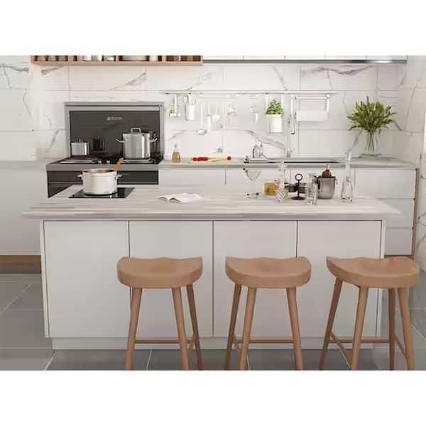 Interbuild 6.2 ft. L x 36 in. D, Acacia Butcher Block Island Countertop, Finished in Organic White with Square Edge