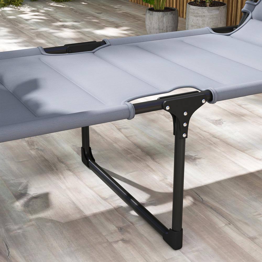 Gray Adjustable Outdoor Chaise Lounge Chairs with Cushions and Sunshade