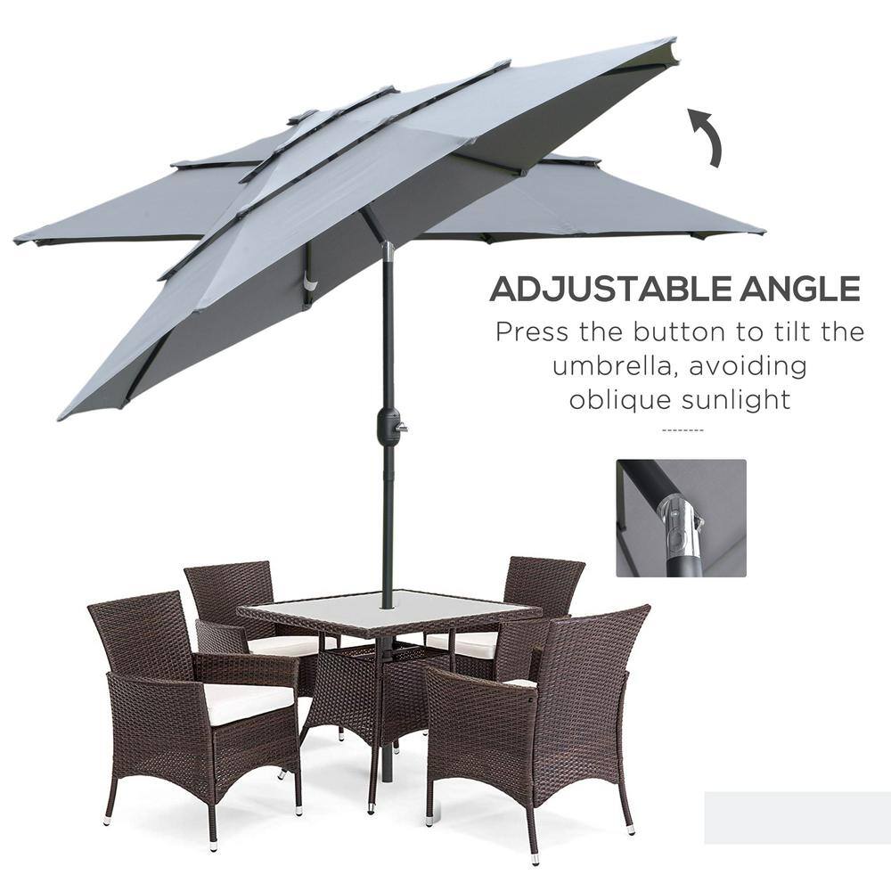 Dark Grey 9FT 3-Tier Patio Umbrella with Crank and Tilt