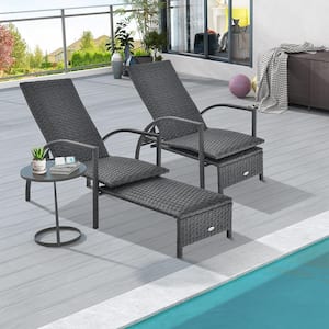 2-Pieces Patio Wicker Elastic Sponge Outdoor Lounge Chair Back Adjustable with Ottoman