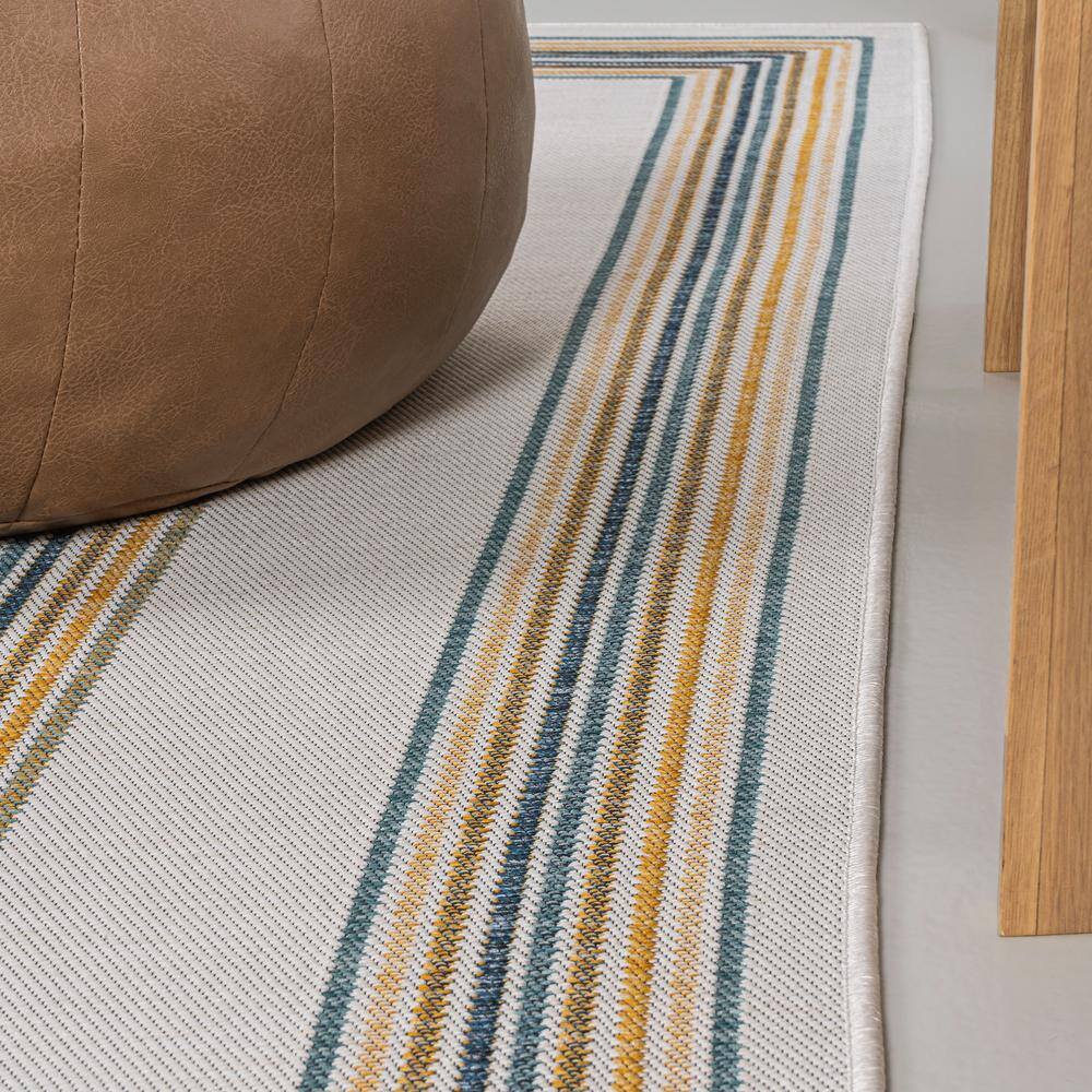 Navy and Cream Flat Woven Synthetic Reversible Runner Rug, 2 x 8
