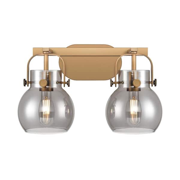 Innovations Pilaster II Sphere 17 in. 2-Light Brushed Brass Vanity Light with Glass Shade