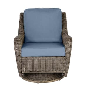Cambridge Gray Wicker Outdoor Patio Swivel Rocking Chair with Sunbrella Denim Blue Cushions