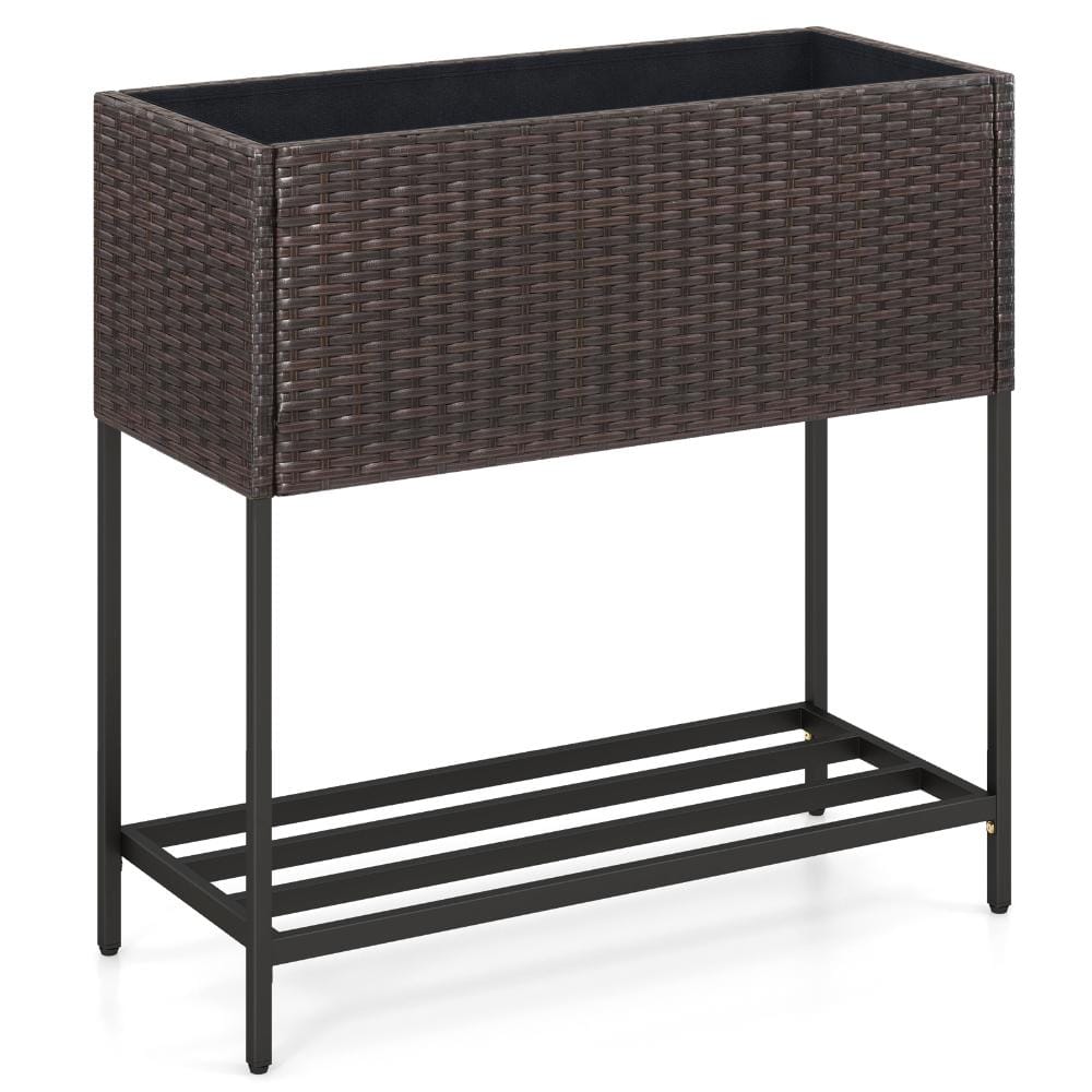 28 in. Wicker Elevated Raised Garden Bed with Storage Shelf and Removable Liner for Flowers and Herbs price history on PriceWatchPro
