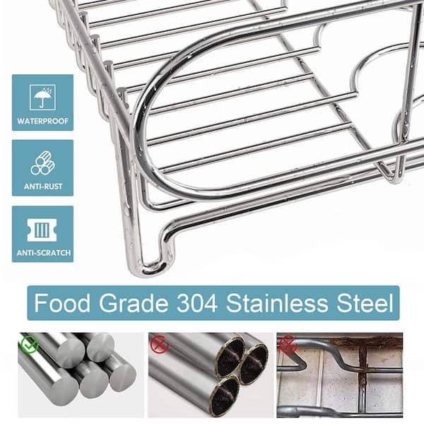 2 Tier Dish Drying Rack Drainer Stainless Steel Kitchen Cutlery Holder  Shelf Standing Dish Rack T1123K1 - The Home Depot