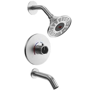 Smart Temperature Grain with Valve 2-Spray Wall Mount 5 in. Tub and Shower Faucet 2.5 GPM in Brushed Nickel