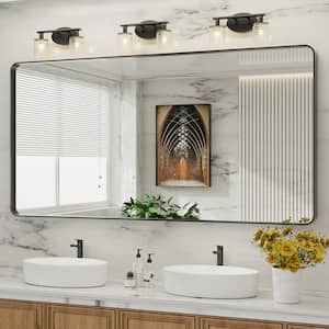 72 in. W x 32 in. H Rectangular Aluminum Framed Wall Bathroom Vanity Mirror in Black