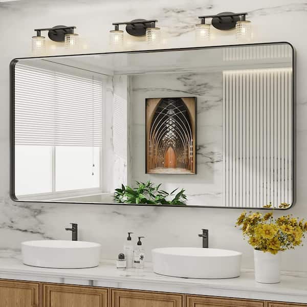 waterpar 72 in. W x 32 in. H Rectangular Aluminum Framed Wall Bathroom Vanity Mirror in Black
