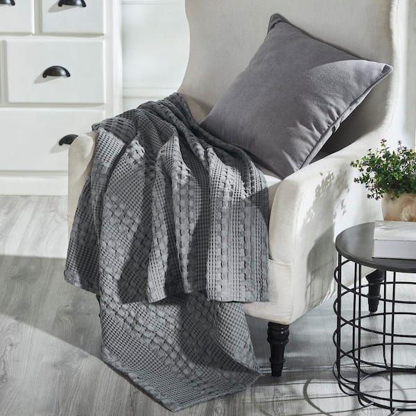 Waffle Weave Dark Gray Throw Cotton Blanket
