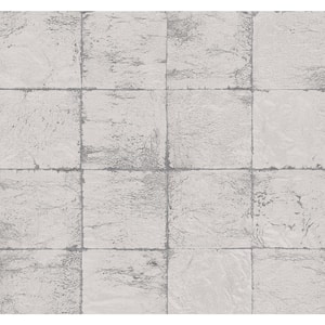 60.75 sq. ft. Metallic Harbor Grey Felton Faux Tile Paper Unpasted Wallpaper Roll