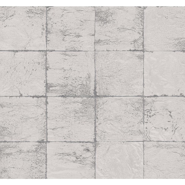 Seabrook Designs 60.75 sq. ft. Metallic Harbor Grey Felton Faux Tile Paper Unpasted Wallpaper Roll