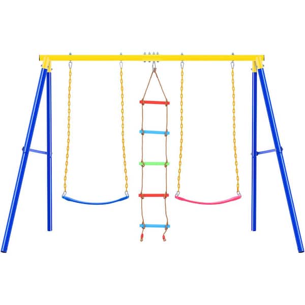 Unbranded LN20232334 Metal Outdoor Swing Set with Climbing Ladder in Blue - 1