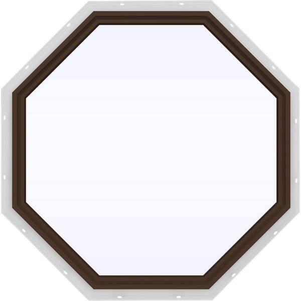 JELD-WEN 47.5 in. x 47.5 in. V-4500 Series Brown Painted Vinyl Fixed Octagon Geometric Window w/ Low-E 366 Glass