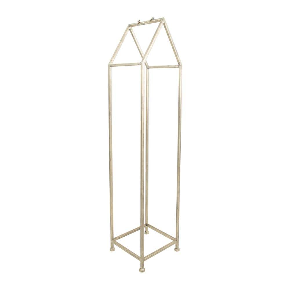 Tall Silver Metal House-Shaped Firewood Rack