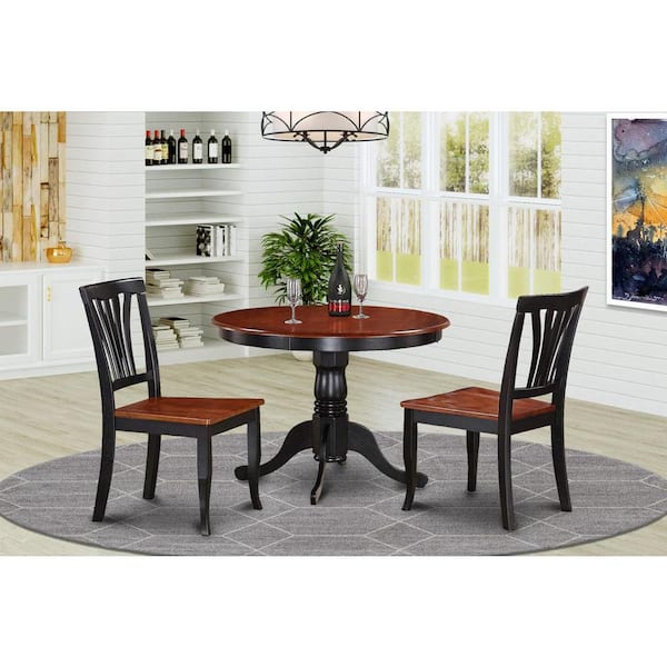 East West Furniture 3-Piece Black Finish Solid Wood Top - Dining Room Set - Seats 4