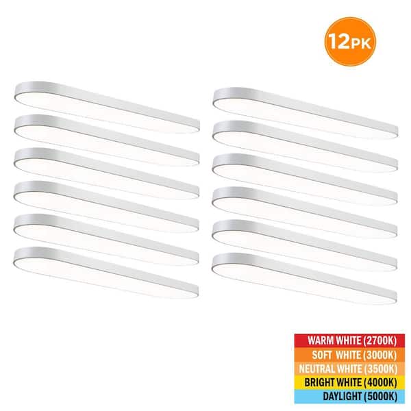 4 ft. x 12 in. White LED Flush Mount Ceiling Light Fixture 2700K 3000K 3500K 4000K 5000K 4500 Lumens 55-Watt (12-Pack)