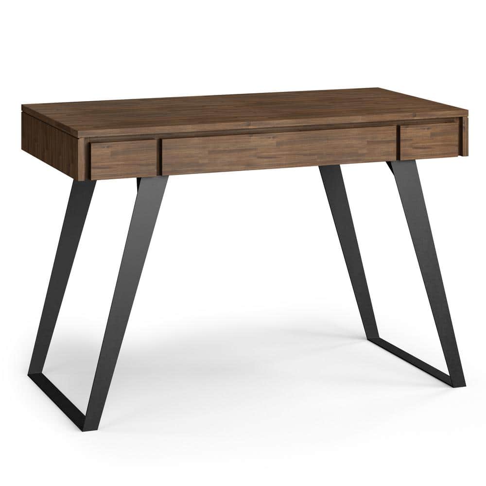 Rustic Natural Solid Acacia Wood Desk with Keyboard Tray and Drawers